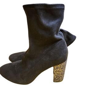 Badgley Mischka Black and Gold Chunky Heeled Boots